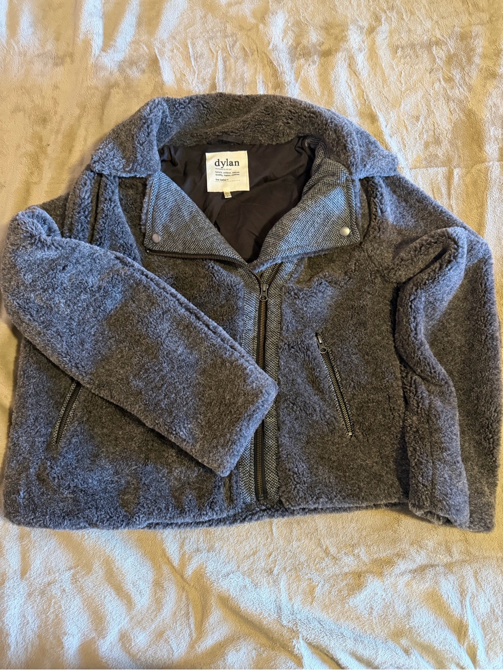 Dylan by True Grit Charcoal Gray Sherpa Cozy Moto Boho Biker Jacket Size Large
